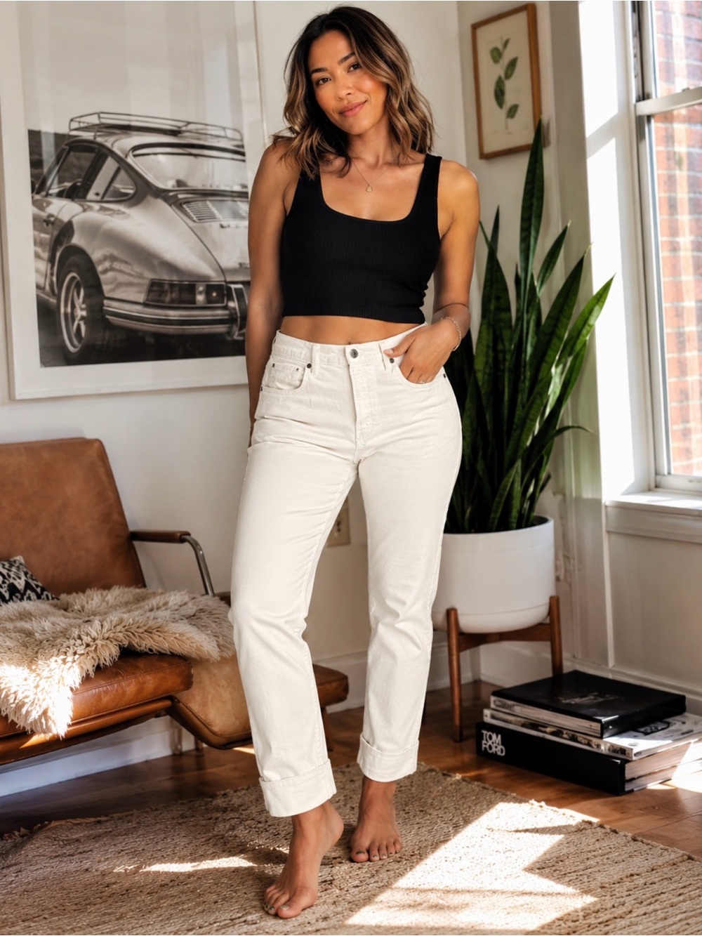 Everlane Straight-Leg High-Rise Jeans in White